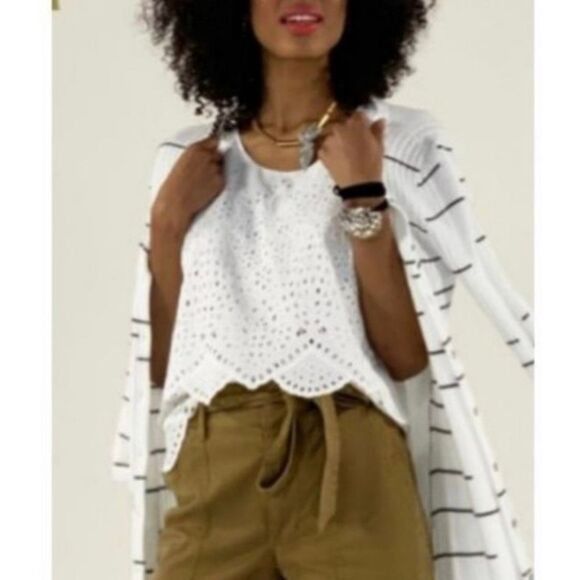 Cabi Frolic white eyelet tiered sleeveless top size M - Picture 1 of 12
